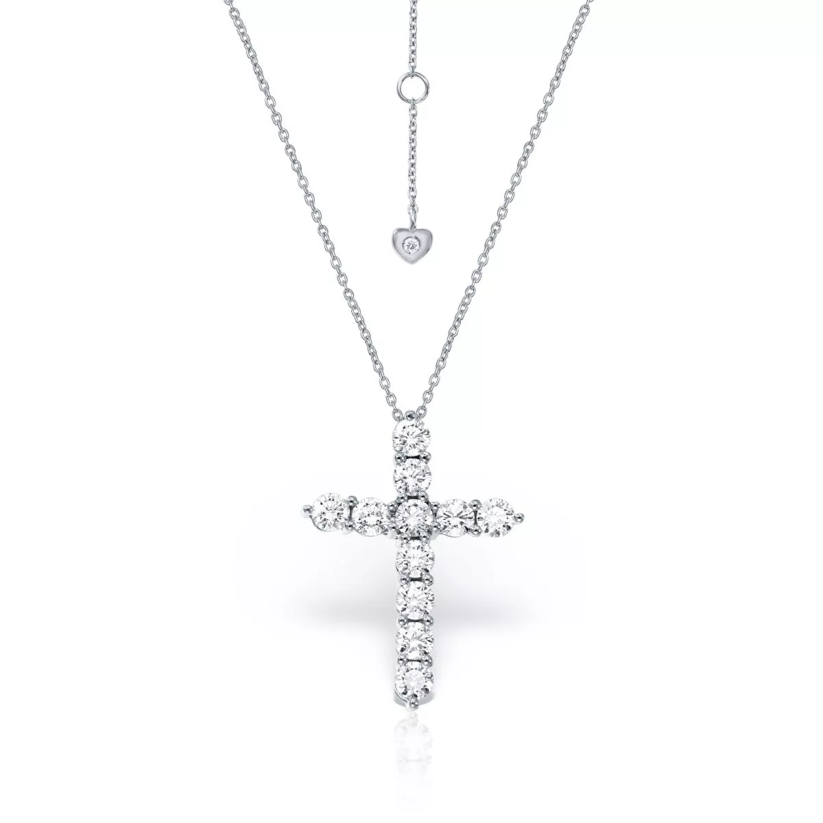 Lant cu pandantiv Cruce Evangeline cu diamante, din aur alb de 18K