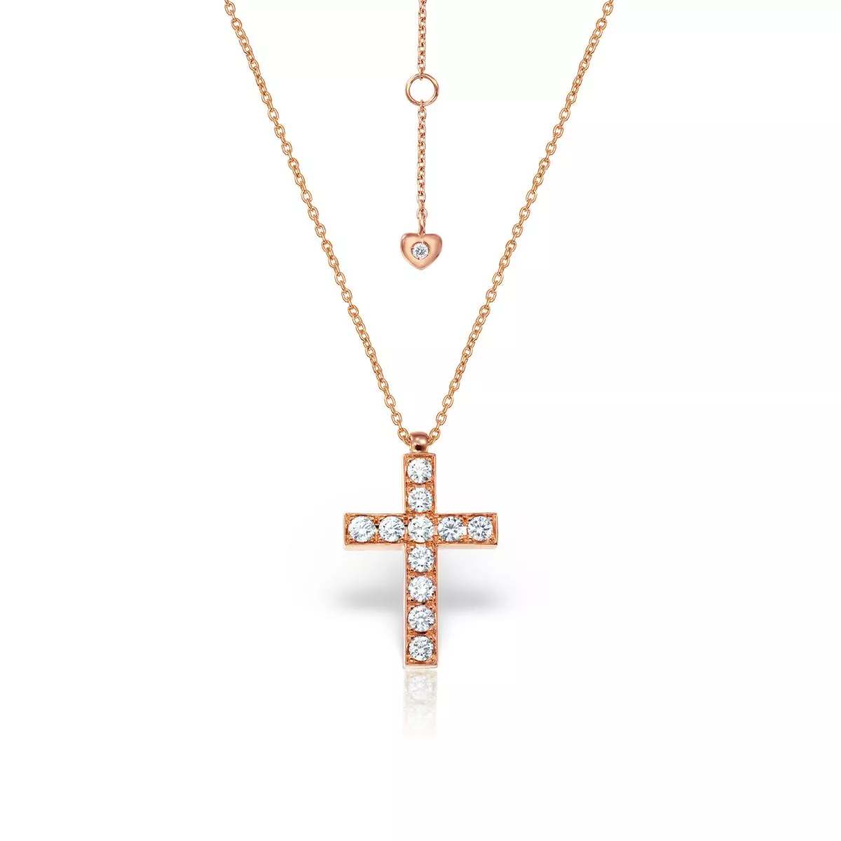 Lant cu pandantiv Cruce Evangeline cu diamante, din aur roz de 18K