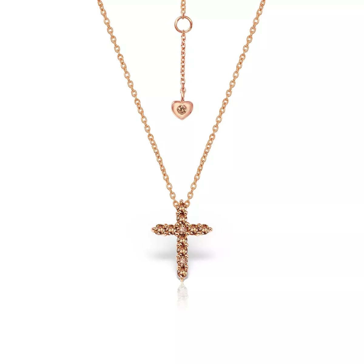 Lant cu pandantiv Cruce Evangeline cu diamante, din aur roz de 18K