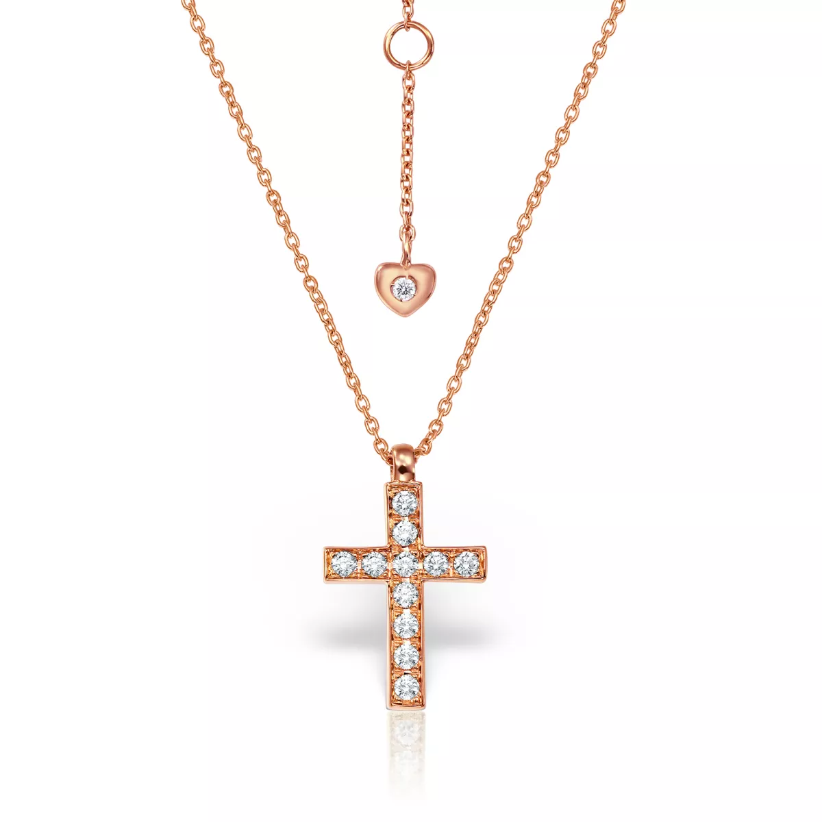 Lant cu pandantiv Cruce Evangeline cu diamant, din aur roz de 18K