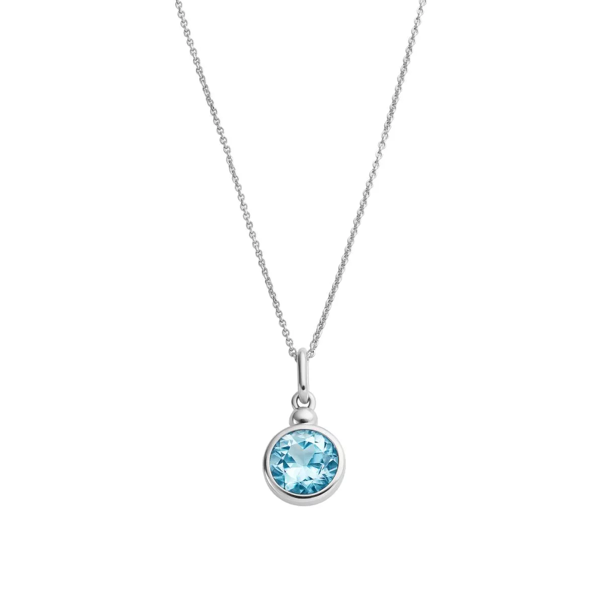 Lant cu pandantiv Eva Nobile cu bleu topaz, din aur alb de 14K