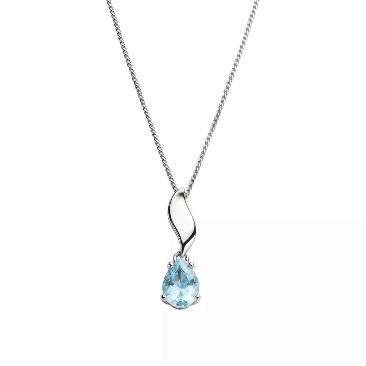 Lant cu pandantiv Eva Nobile cu bleu topaz, din aur alb de 14K
