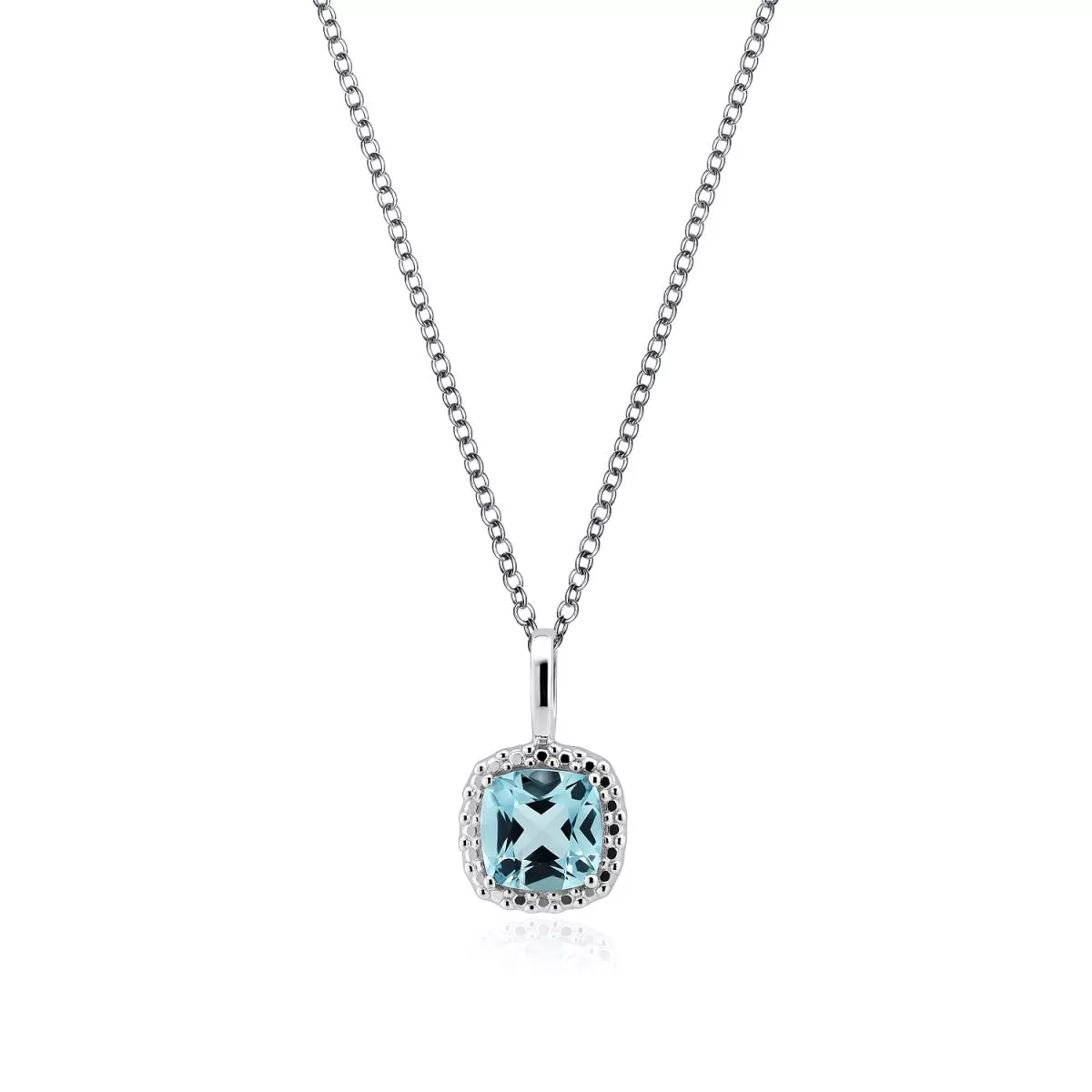 Lant cu pandantiv Eva Nobile cu bleu topaz, din aur alb de 14K