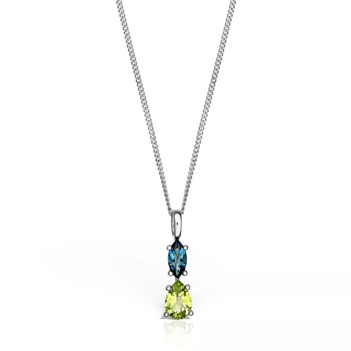 Lant cu pandantiv Eva Nobile cu London topaz si peridot, din aur alb de 14K