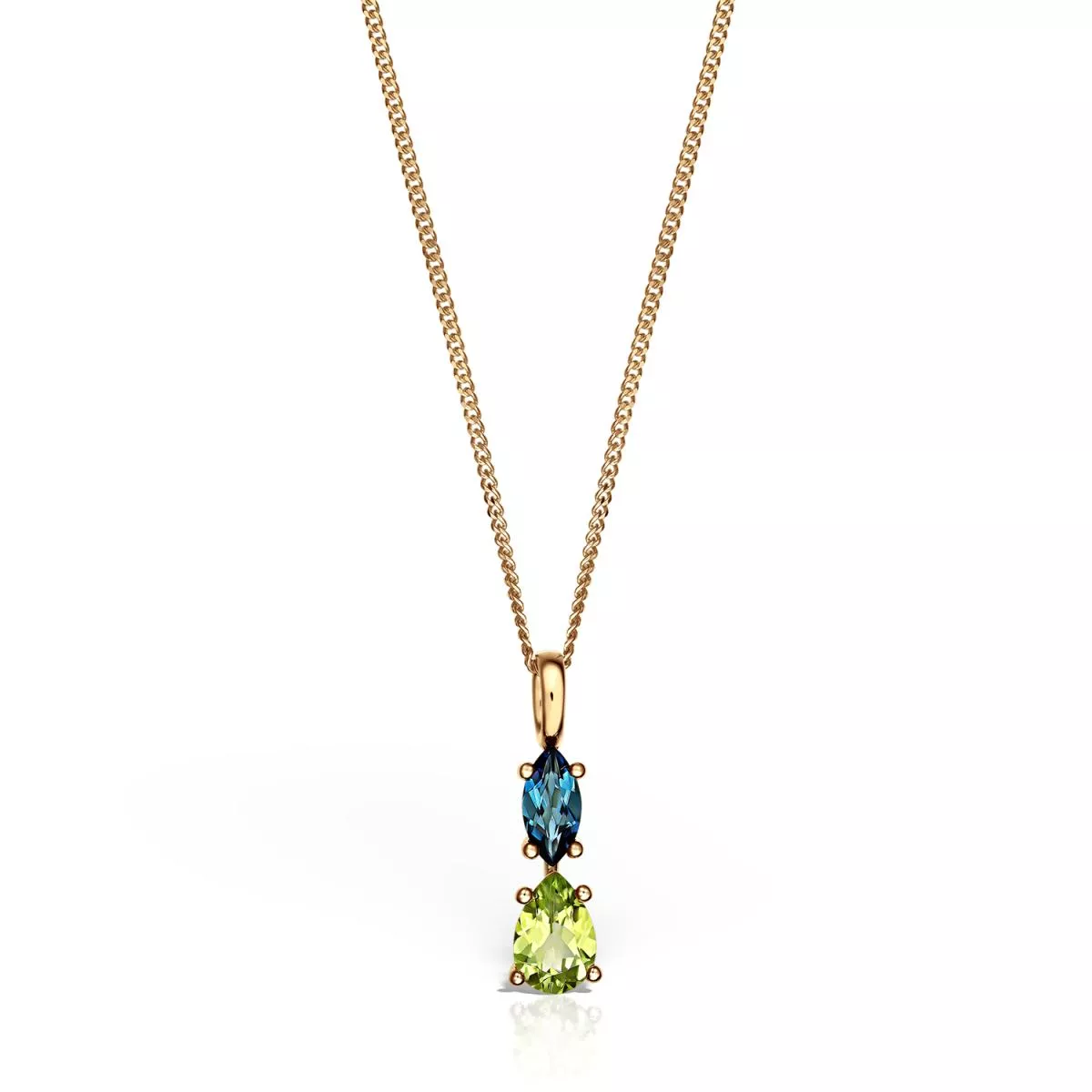 Lant cu pandantiv Eva Nobile cu London topaz si peridot, din aur galben de 14K