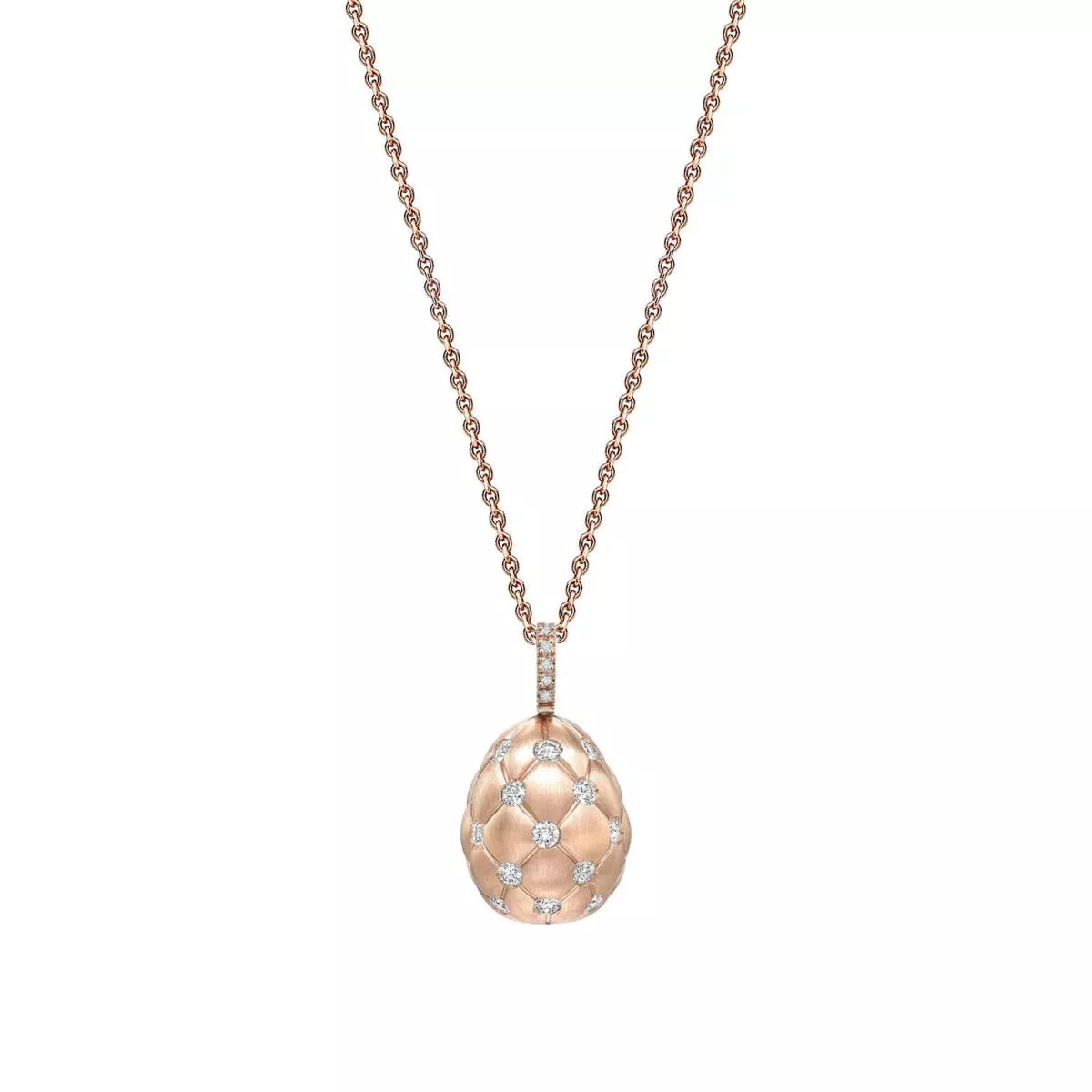 Lant cu pandantiv  Faberg&eacute; cu diamant, din aur roz de 18K