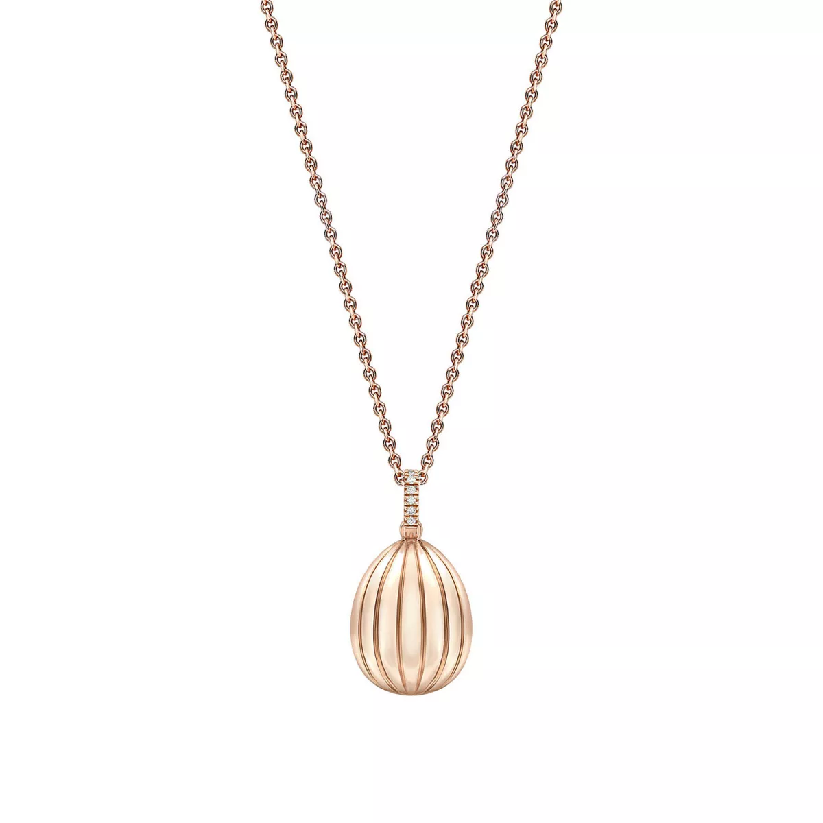 Lant cu pandantiv  Faberg&eacute; cu diamante si rubin, din aur roz de 18K