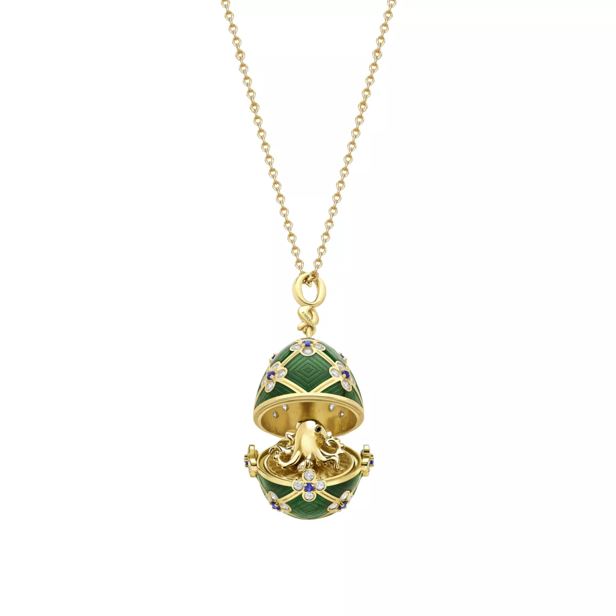 Colier  Faberg&eacute; cu diamante si safire, din aur galben de 18K