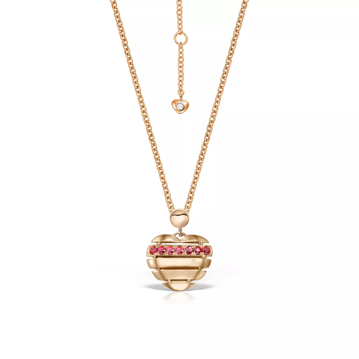 Lant cu pandantiv Inima Desire Hearts cu rubine si diamant, din aur roz de 18K