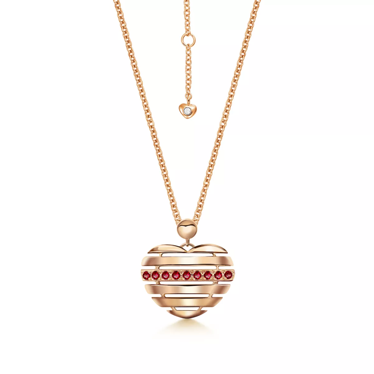 Lant cu pandantiv Inima Desire Hearts cu rubine si diamant, din aur roz de 18K