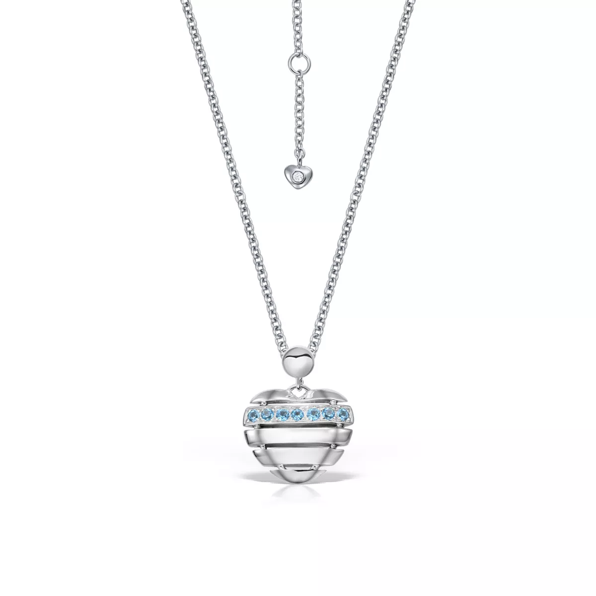 Lant cu pandantiv Inima Friendship Hearts cu topaze si diamant, din aur alb de 18K