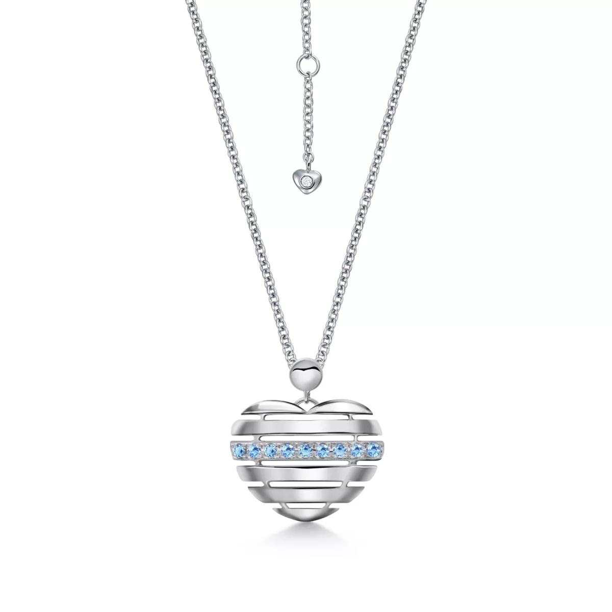 Lant cu pandantiv Inima Friendship Hearts cu topaze si diamant, din aur alb de 18K