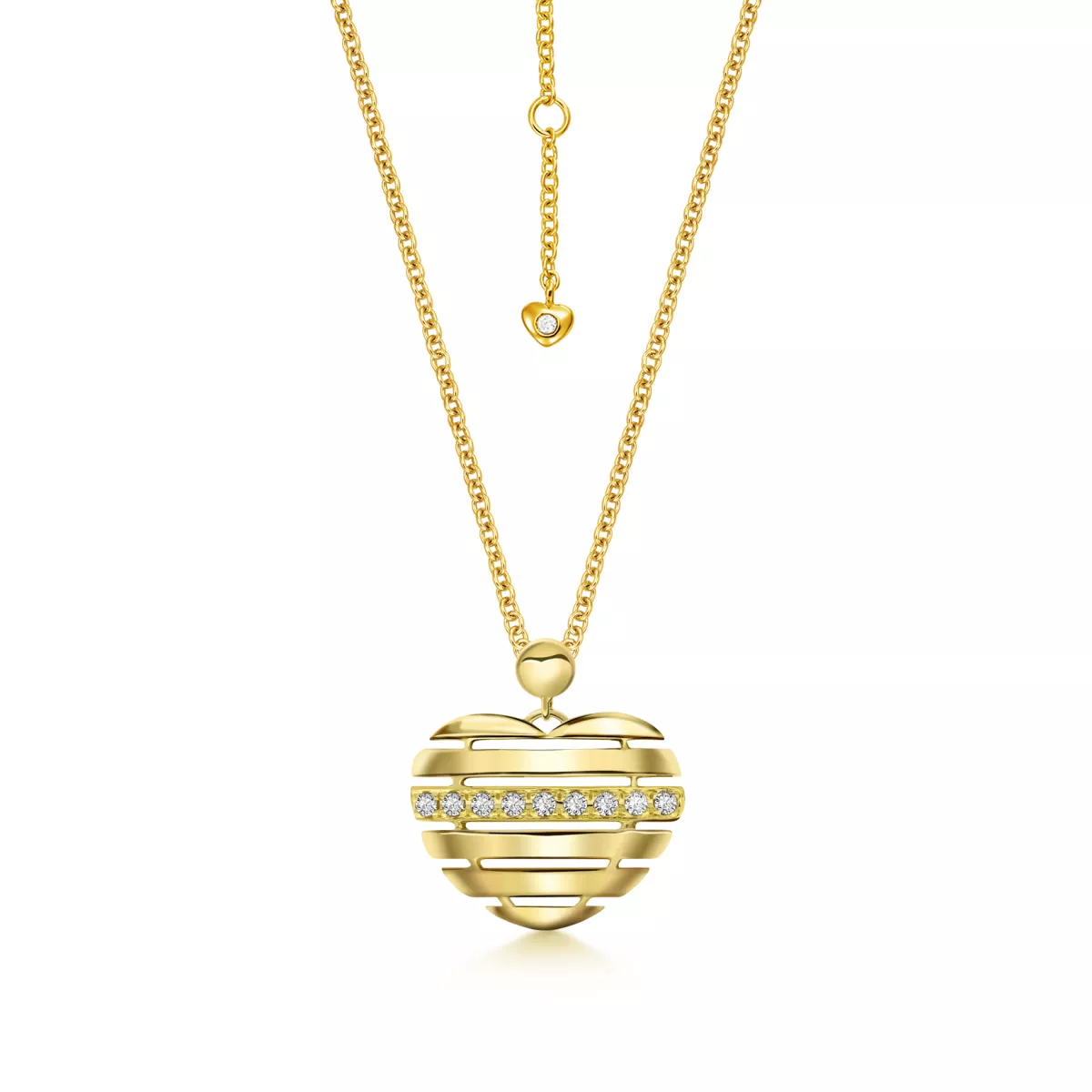 Lant cu pandantiv Inima Honesty Hearts cu diamante, din aur galben de 18K