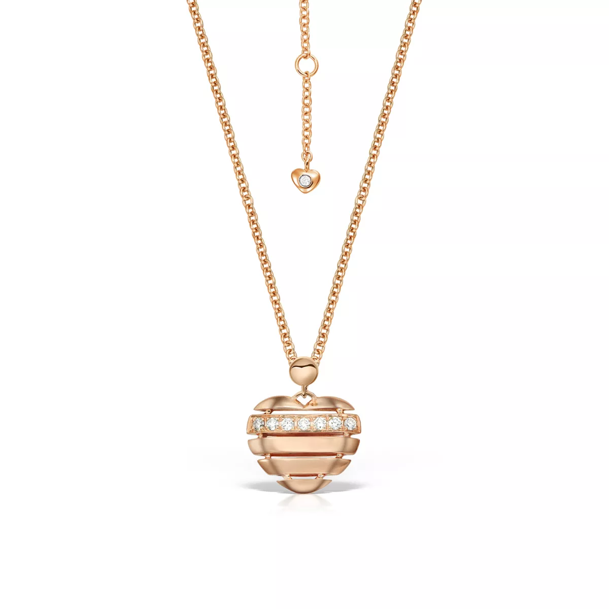 Lant cu pandantiv Inima Love Hearts cu diamante, din aur roz de 18K