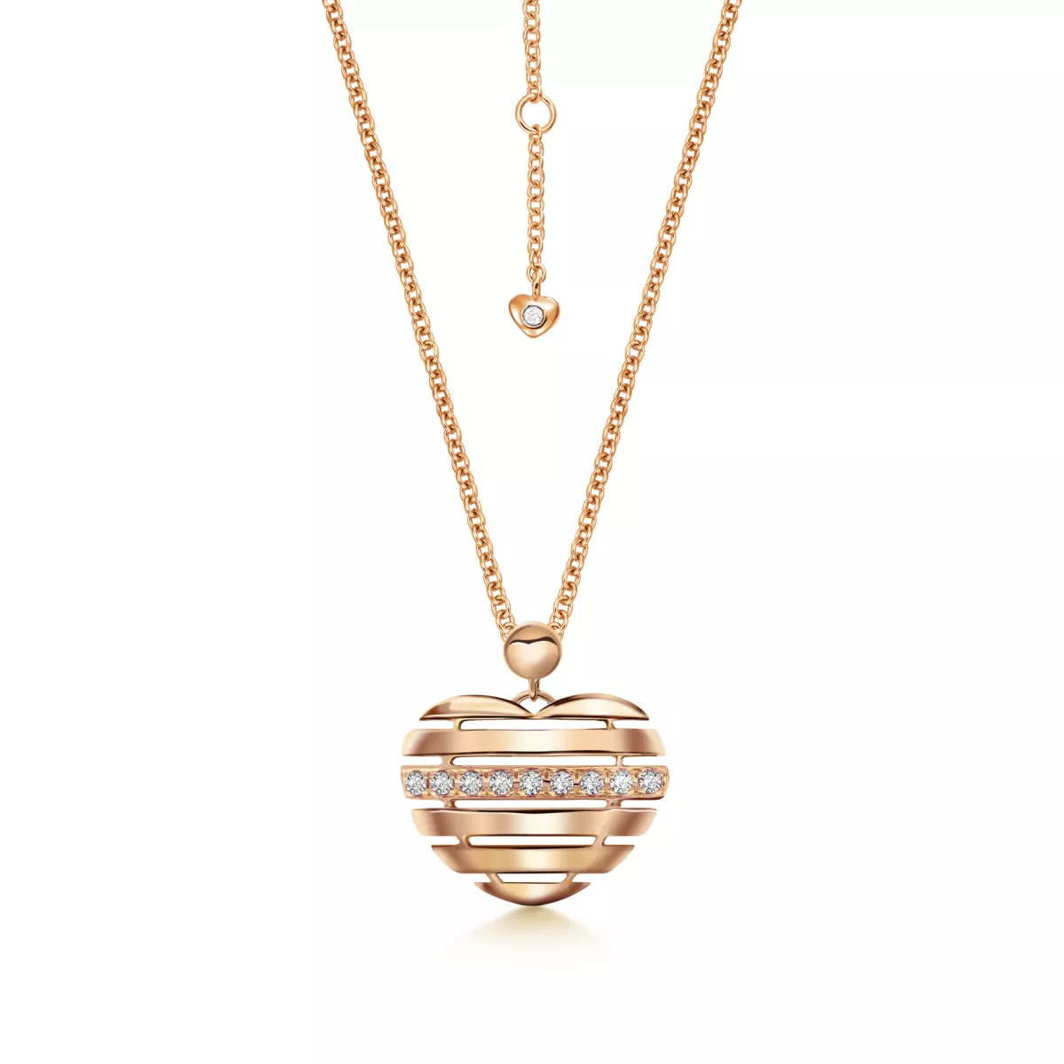 Lant cu pandantiv Inima Love Hearts cu diamante, din aur roz de 18K