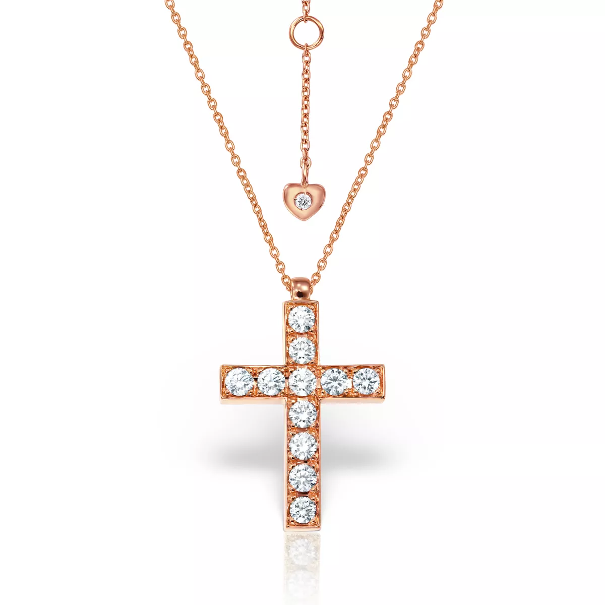 Lant cu pandantiv Cruce Evangeline cu diamante, din aur roz de 18K