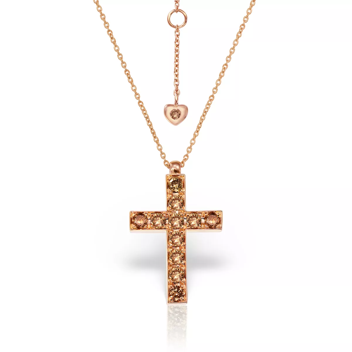 Lant cu pandantiv Cruce Evangeline cu diamante, din aur roz de 18K