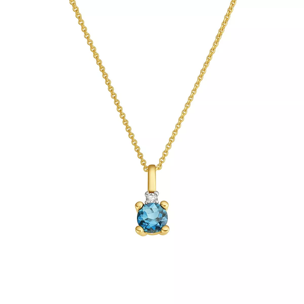 Lant cu pandantiv Maria Granacci cu London topaz si diamant, din aur galben de 14K