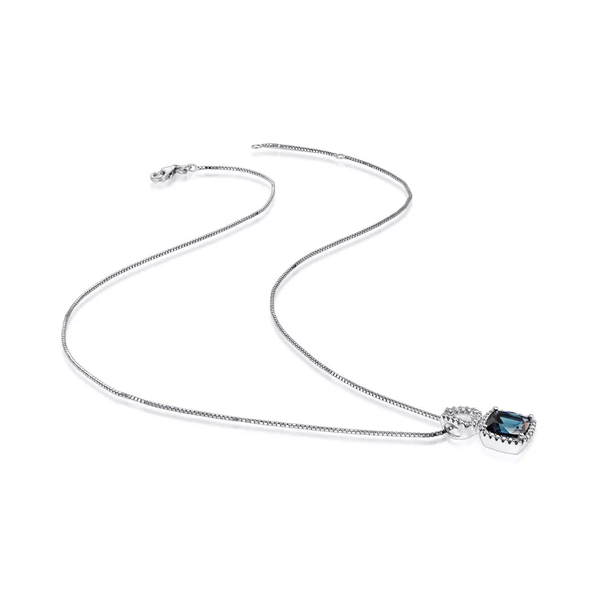Coliere - Lant cu pandantiv Maria Granacci cu London topaz si diamante, din aur alb de 18K, cellini.ro