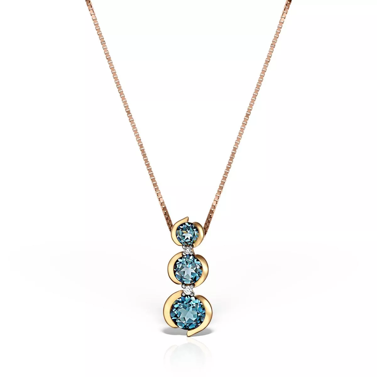 Lant cu pandantiv Maria Granacci cu London topaz si diamante, din aur roz de 18K