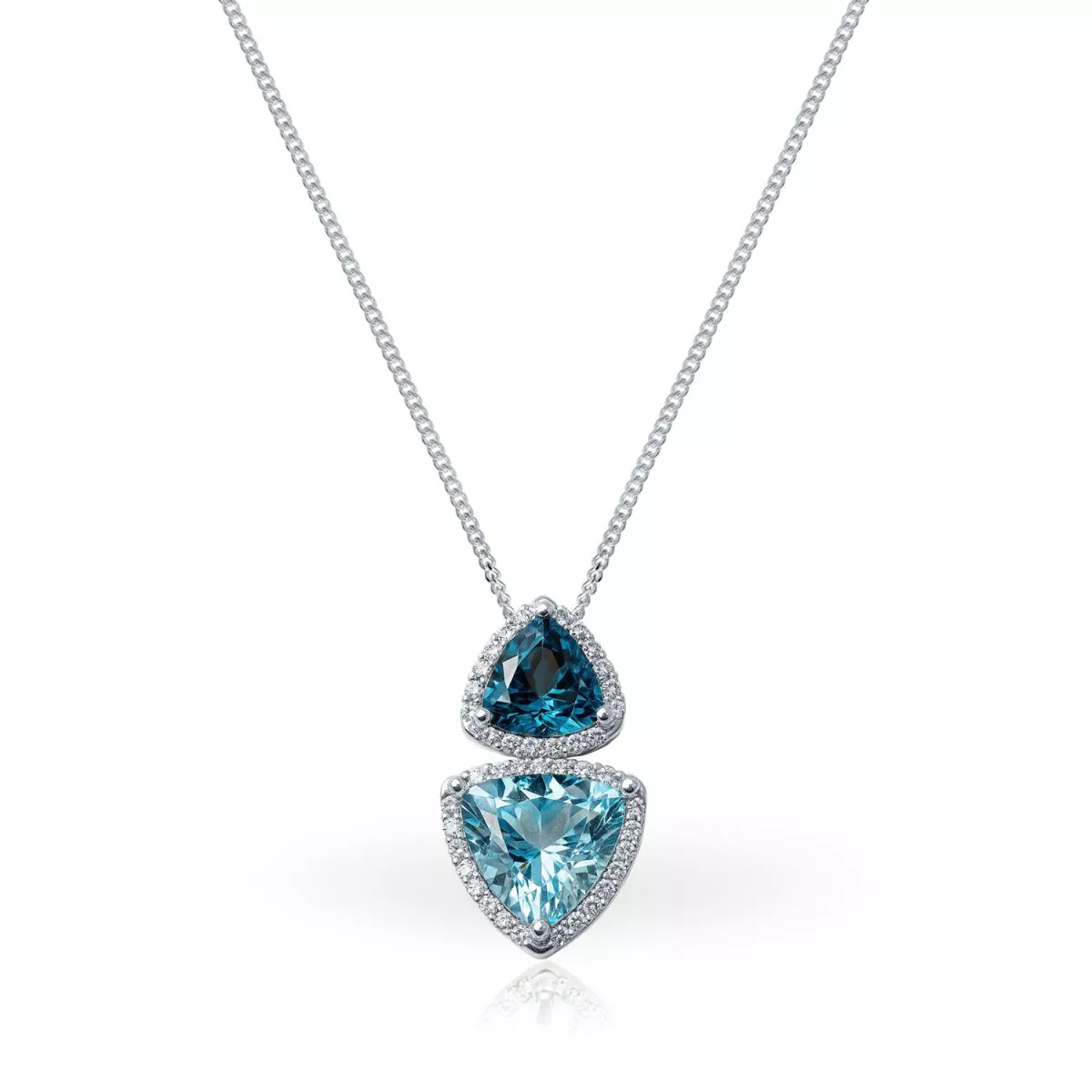 Lant cu pandantiv Maria Granacci cu London topaz, bleu topaz  si diamant, din aur alb  de 18K