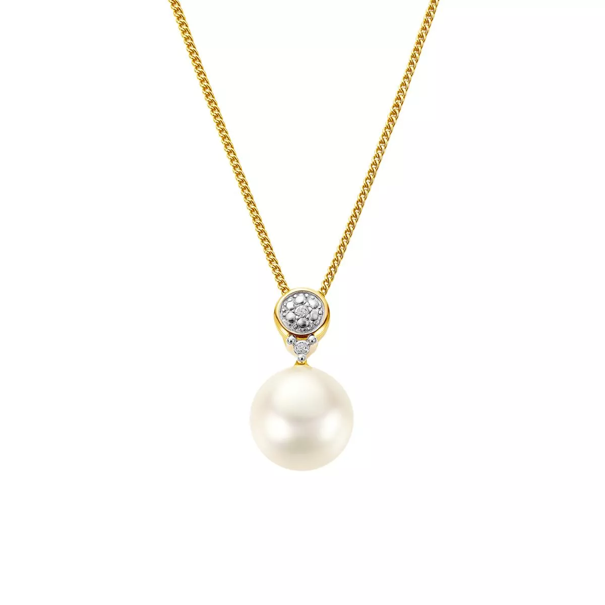 Lant cu pandantiv Maria Granacci cu perla si diamant, din aur galben de 14K