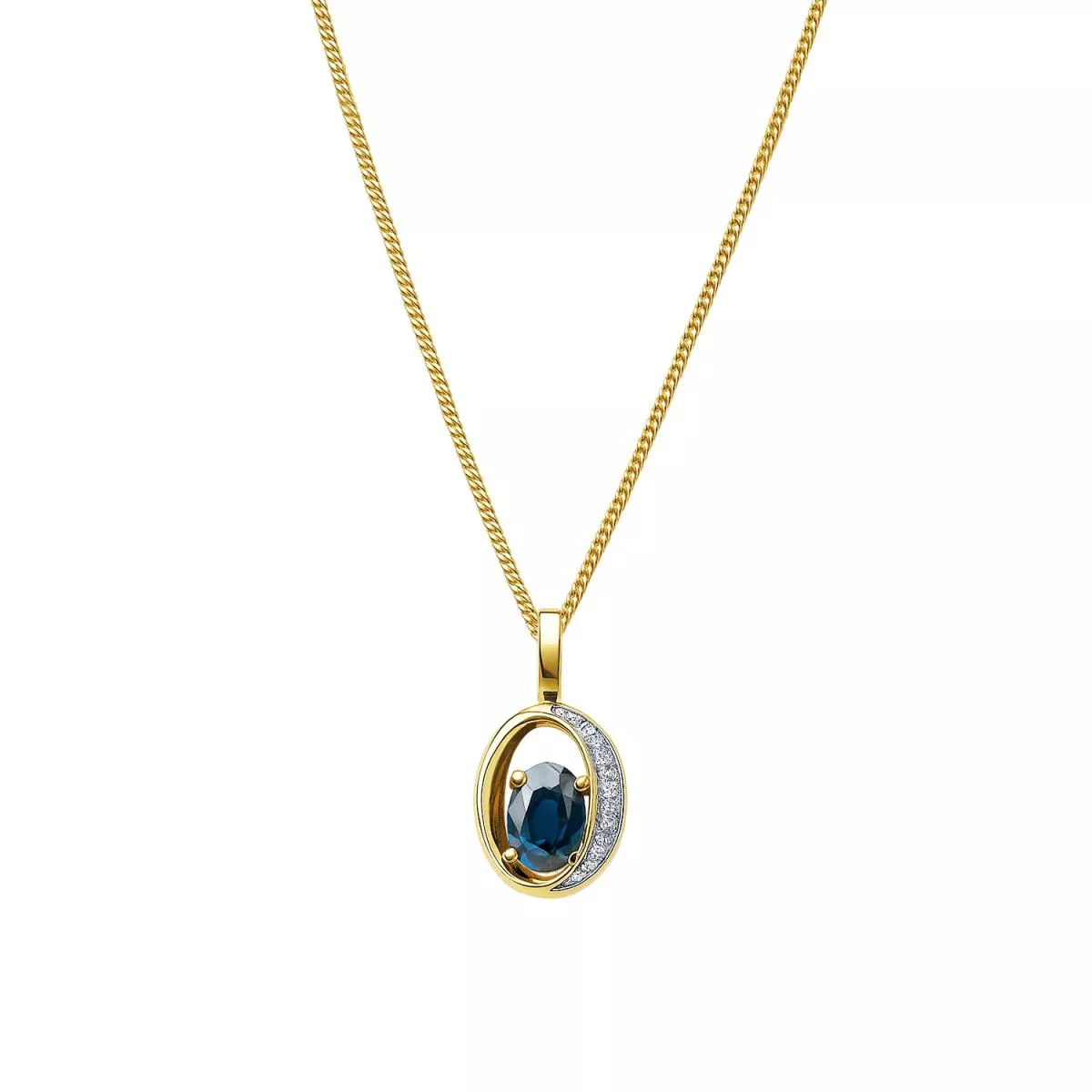 Lant cu pandantiv Maria Granacci cu safir si diamant, din aur galben de 14K