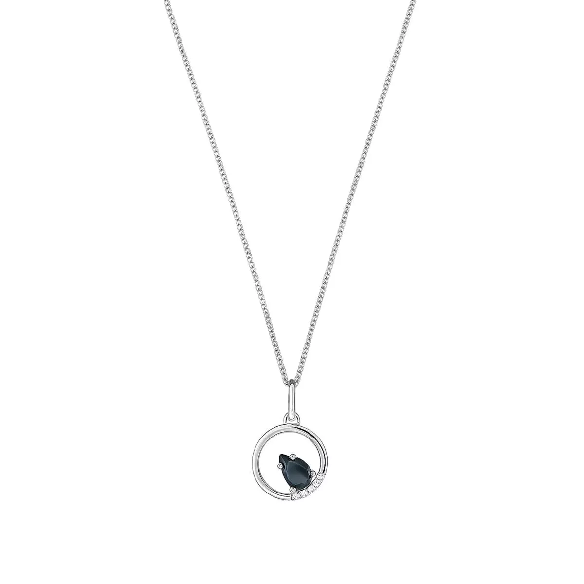 Lant cu pandantiv Maria Granacci cu safir si diamant, din aur alb de 14K