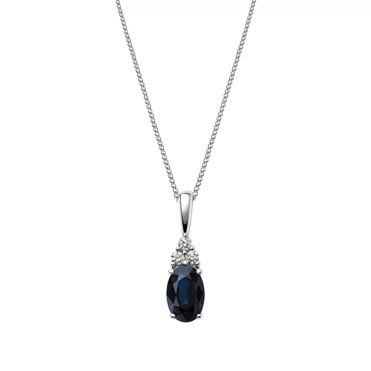 Lant cu pandantiv Maria Granacci cu safir si diamant, din aur alb de 14K