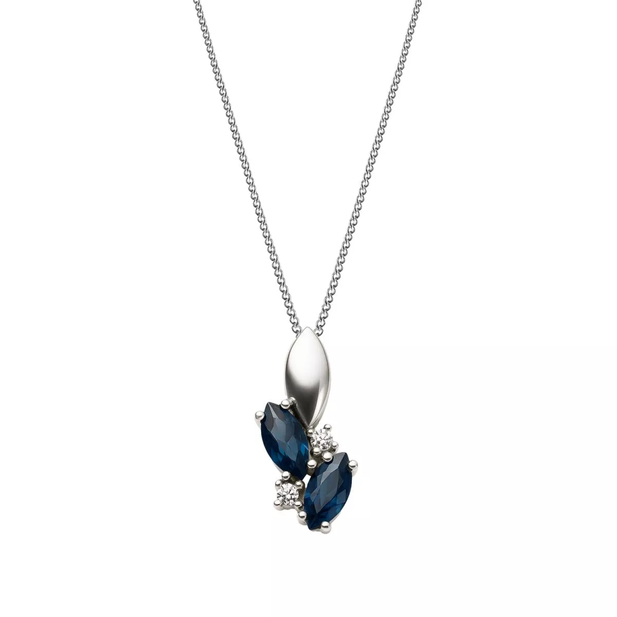 Lant cu pandantiv Maria Granacci cu safir si diamant, din aur alb de 14K