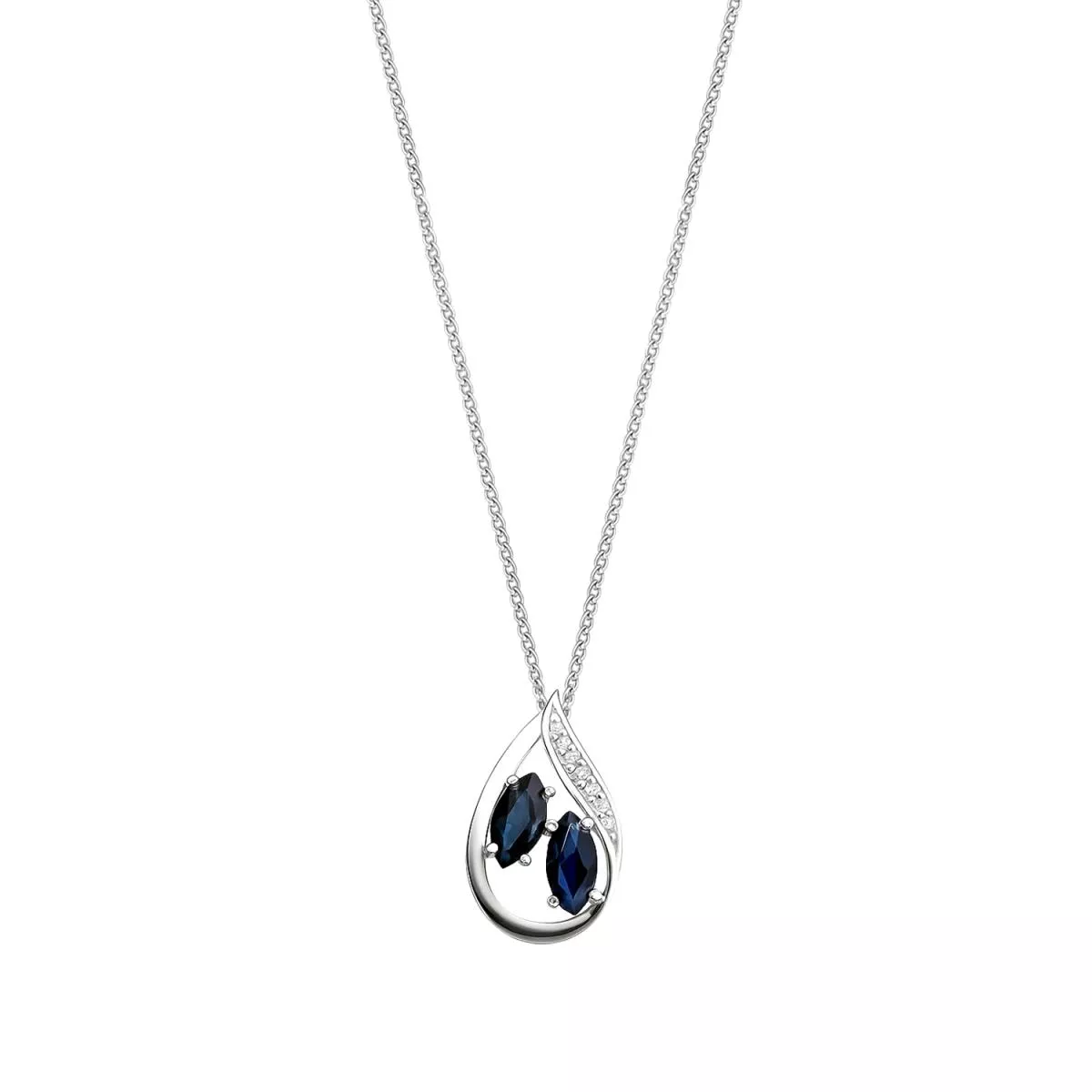 Lant cu pandantiv Maria Granacci cu safir si diamant, din aur alb de 14K