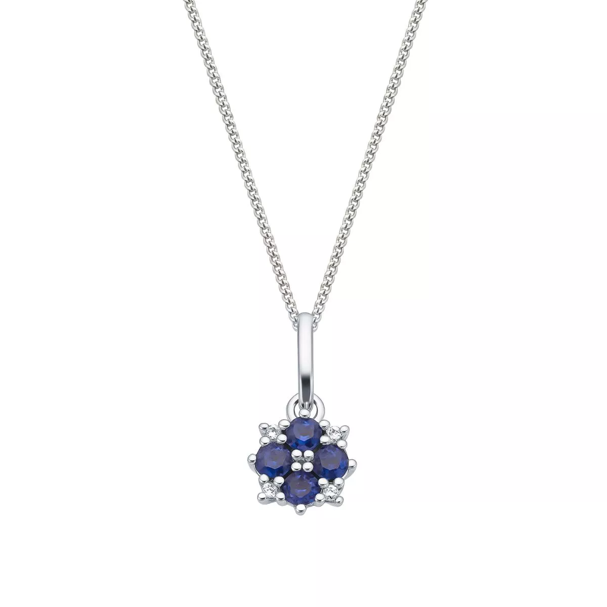 Lant cu pandantiv Maria Granacci cu safir si diamant, din aur alb de 14K