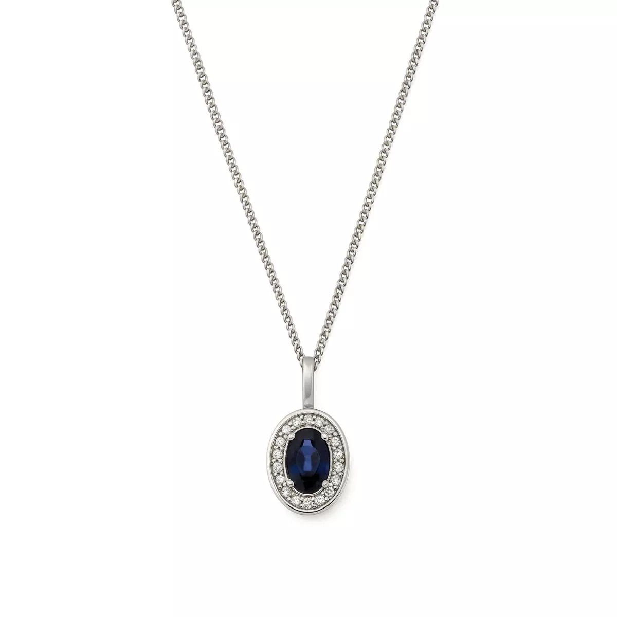 Lant cu pandantiv Maria Granacci cu safir si diamant, din aur alb de 14K
