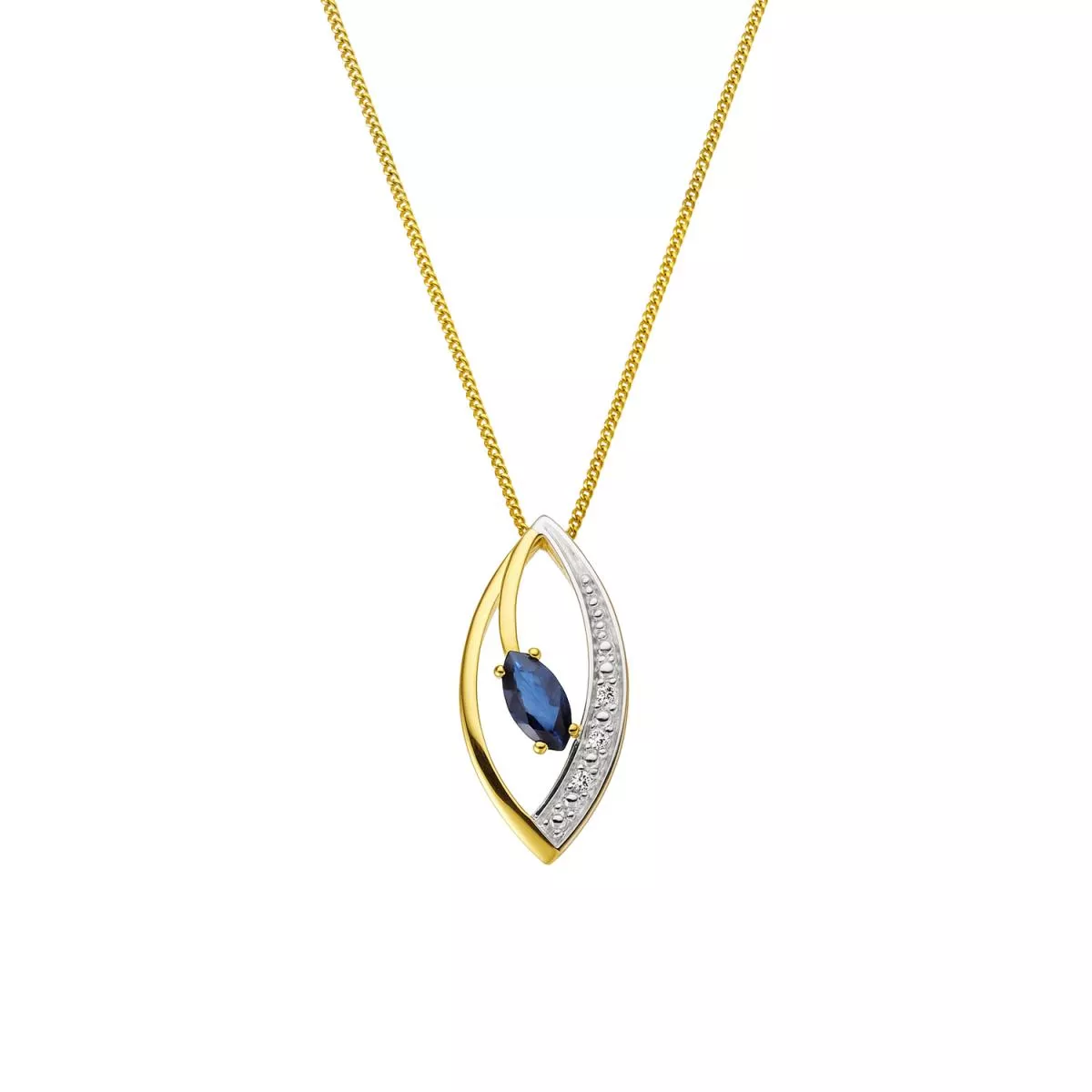 Lant cu pandantiv Maria Granacci cu safir si diamant, din aur galben de 14K