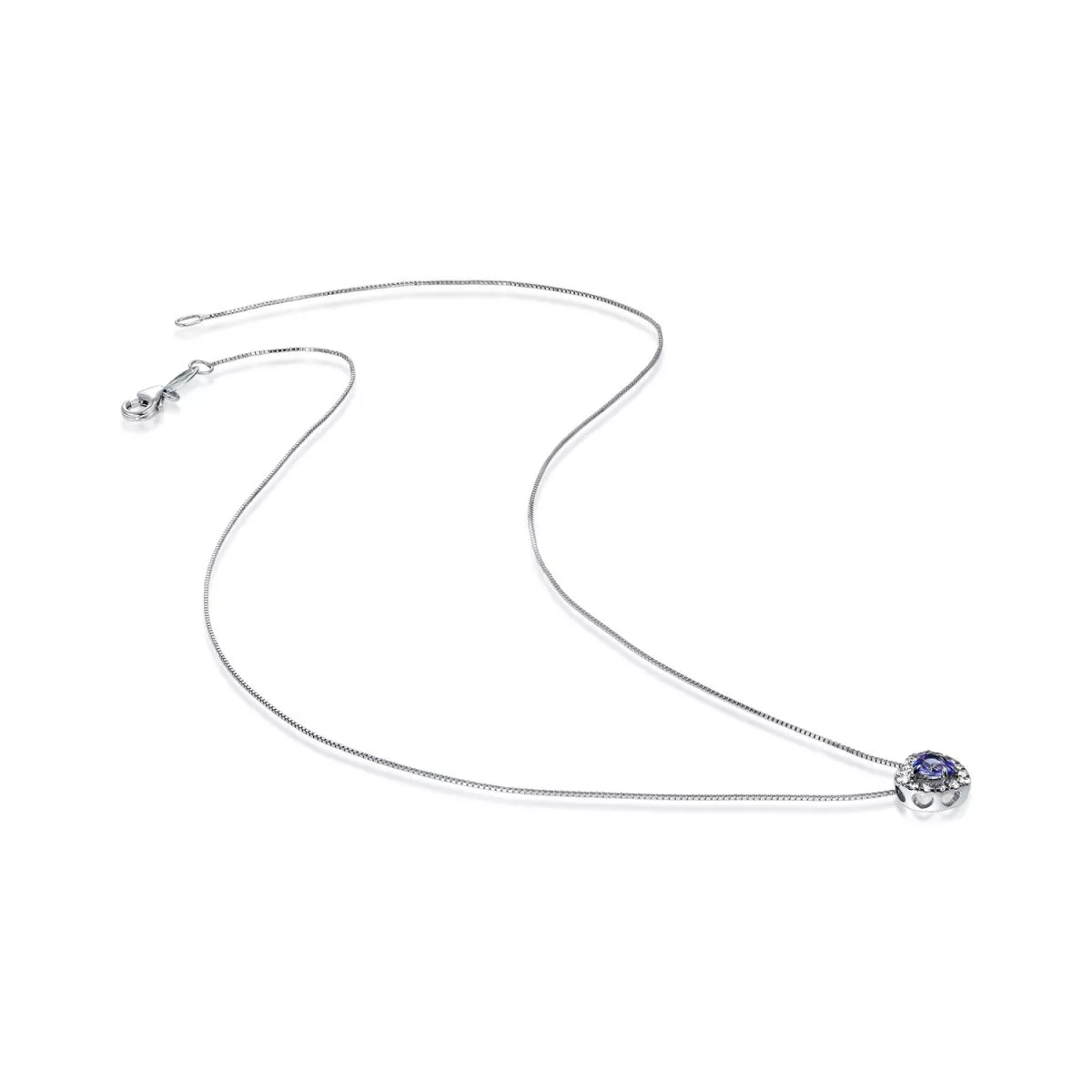 Coliere - Lant cu pandantiv Coscia cu safir si diamante, din aur alb de 18K, cellini.ro