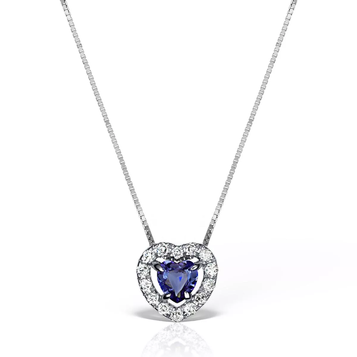 Lant cu pandantiv Coscia cu safir si diamante, din aur alb de 18K