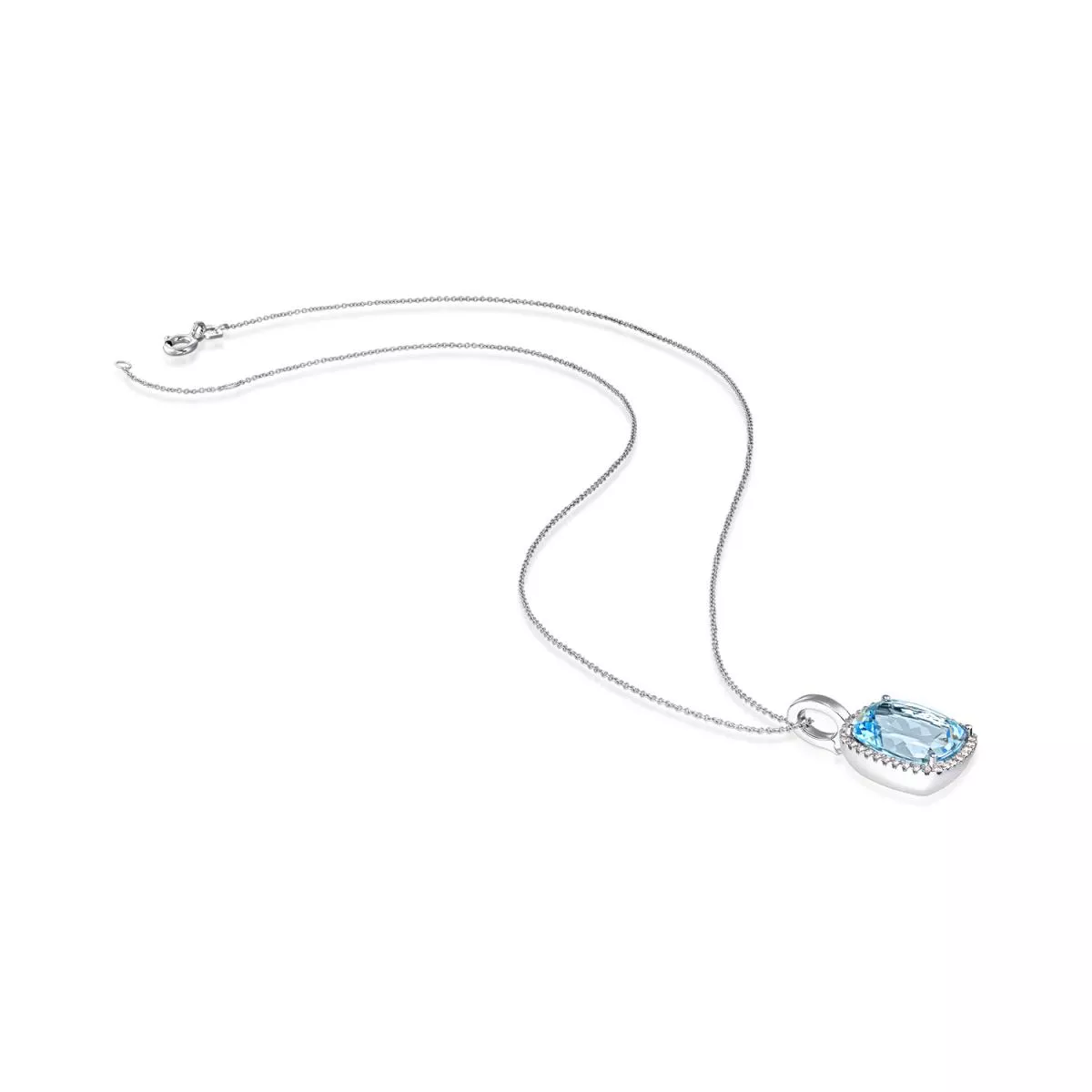 Coliere - Lant cu pandantiv Maria Granacci cu topaz si diamante, din aur alb de 18K, cellini.ro