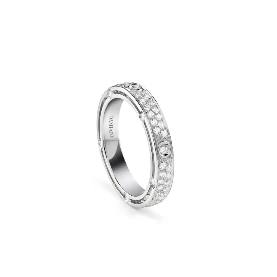 Verighete Damiani D.Side cu diamante, din aur alb de 18K