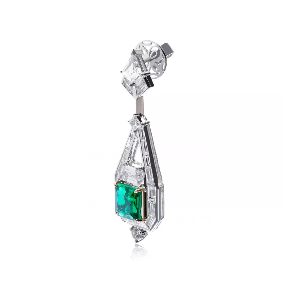 Cercei - Cercei High Priestess Henri Maillardet cu diamante si smaralde, din aur alb de 18K, cellini.ro