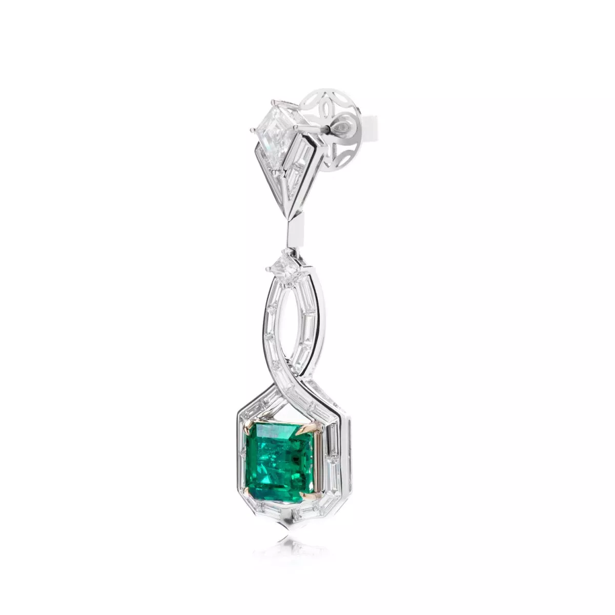 Cercei - Cercei High Priestess Henri Maillardet cu diamante si smaralde, din aur alb de 18K, cellini.ro