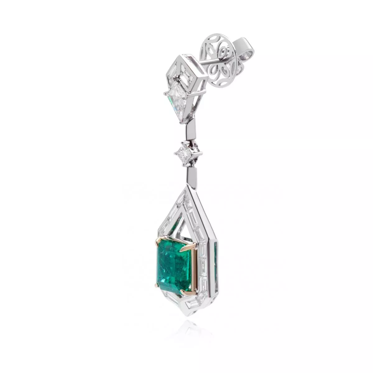 Cercei - Cercei High Priestess Henri Maillardet cu diamante si smaralde, din aur alb de 18K, cellini.ro