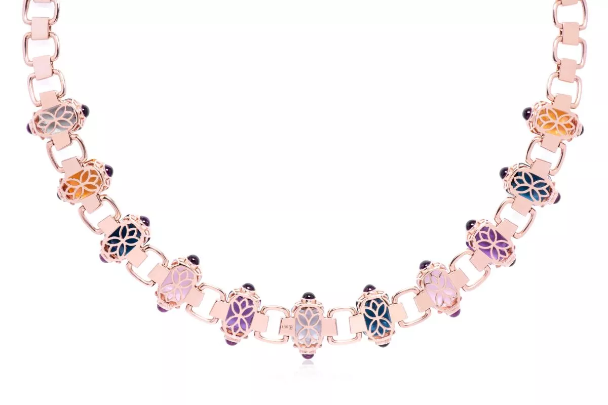 Colier World Henri Maillardet cu London topaz, ametist , quartz, citrin, rodolit si diamant, din aur roz de 18K