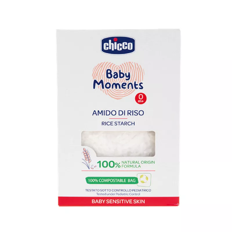 Amidon dermatologic din orez pentru baie Chicco Baby Moments Sensitive, 250g, 0 luni+