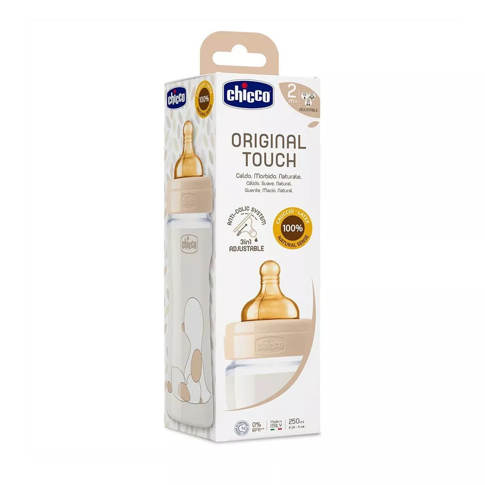 Biberon Chicco Original Touch PP 250 ml, tetina c., flux reglabil, unisex, 0luni+