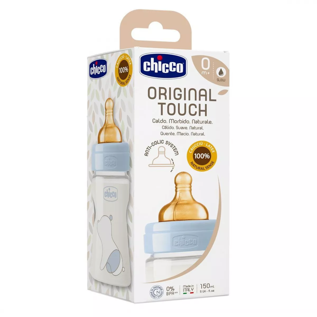 Biberon Chicco PP original Touch 150ml, tetina c., flux lent, fete, 0luni+