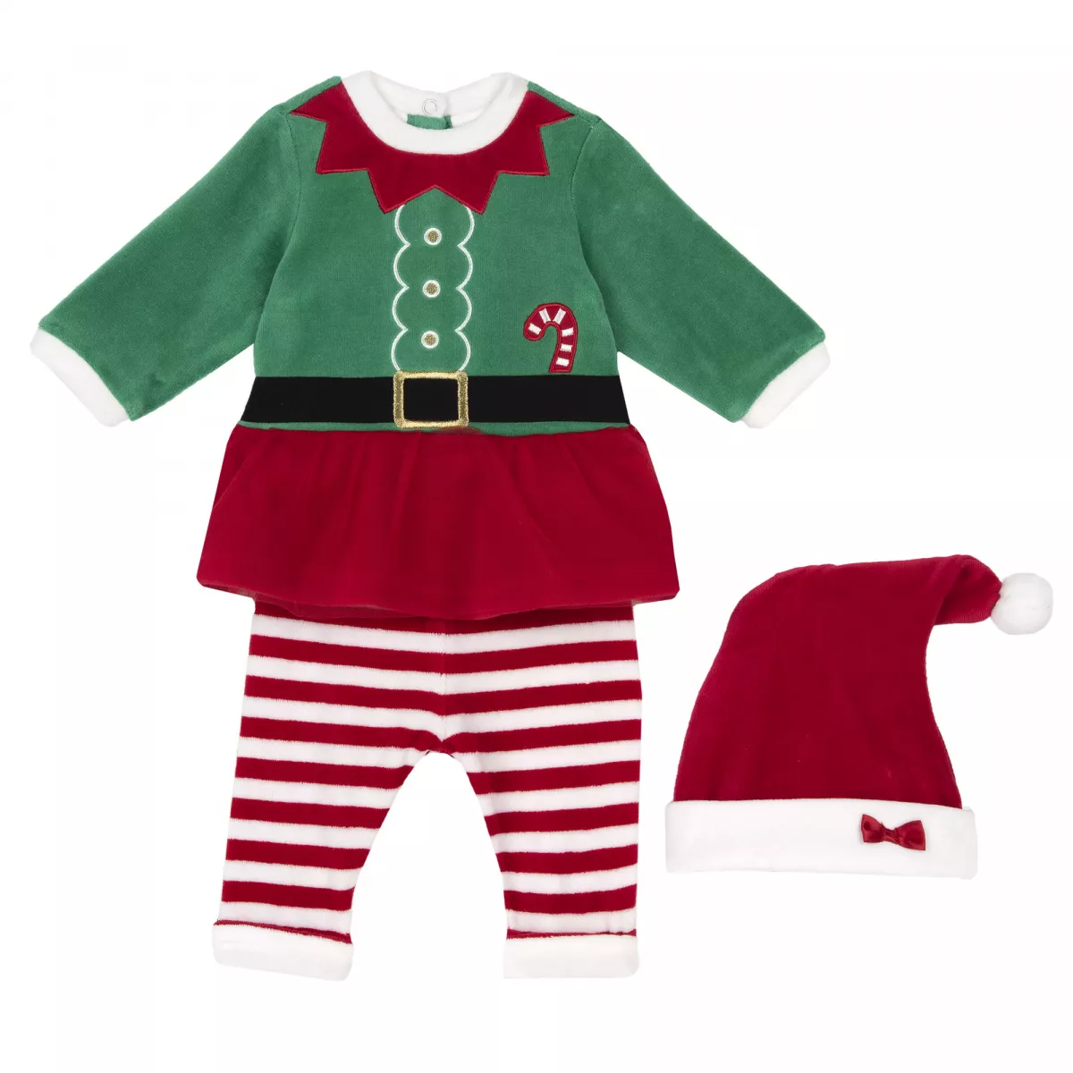 Costum elf copii Chicco, rochie, colanti si cacila velur, Rosu, 00785-65MFCI, 80