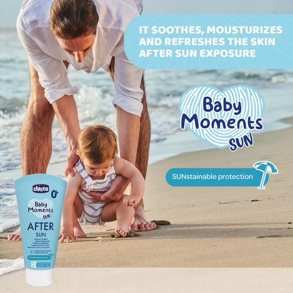 Crema protectie dupa plaja Chicco Baby Moments, 150 ml, 0 luni+