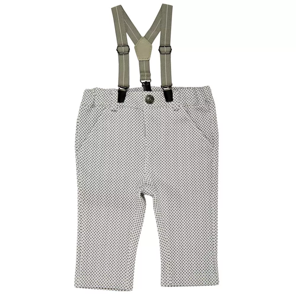 Pantaloni lungi cu bretele, copii Chicco, baieti, alb cu gri, 68
