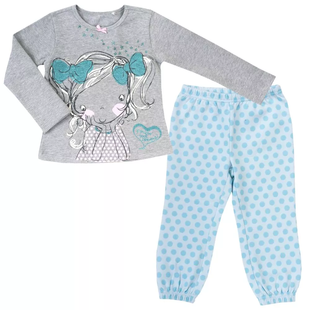 Pijama Chicco, bumbac, fata, 31043, Gri/Blue