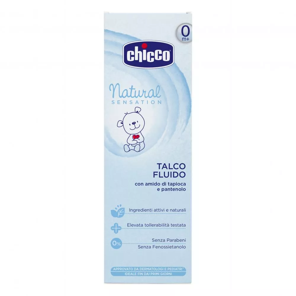 Pudra de talc lichida Chicco Natural Sensation, 100ml, 0+luni